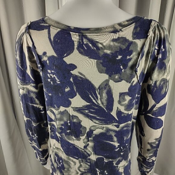 Simply Vera Womens Ivory Blue Floral Long Sleeve Casual Knit Top Size Large - Picture 4 of 11